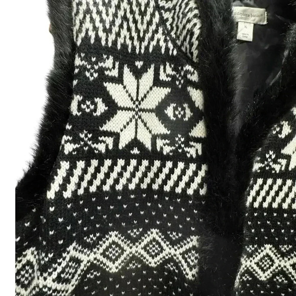Christopher & Banks Black & White Knit with Faux Fur Trim Stand up Collar Sz XL - Picture 6 of 14
